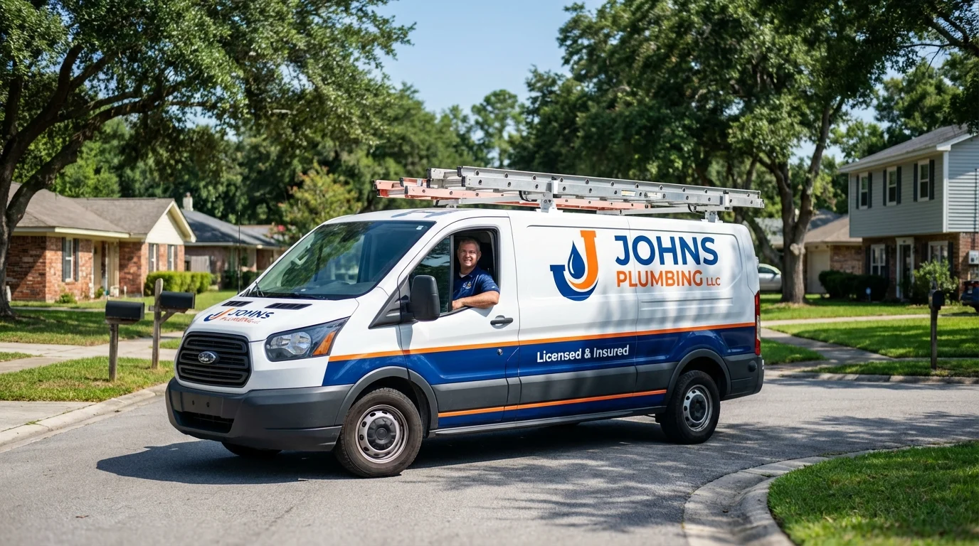 Johns Plumbing LLC service van in East Moline, IL