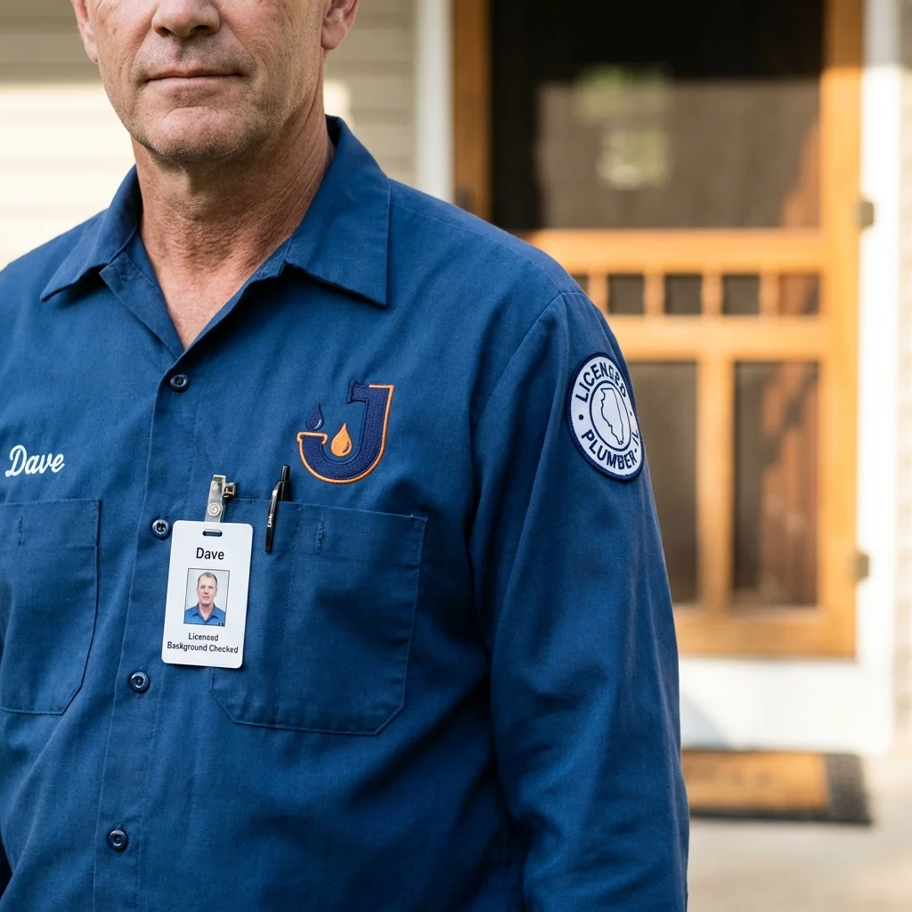 Licensed plumber showing ID badge in East Moline, IL