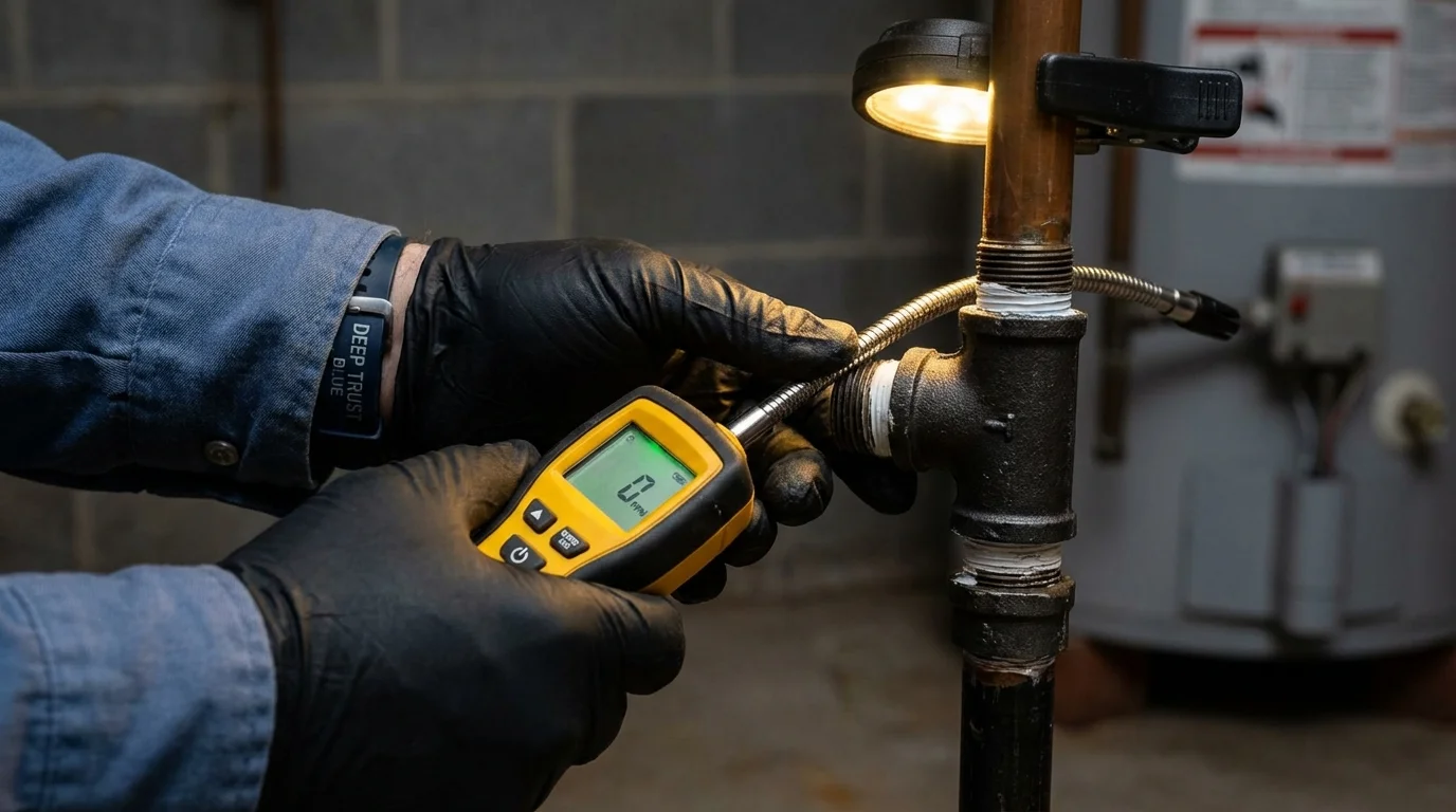 Gas leak detection with electronic sniffer by Johns Plumbing LLC in East Moline