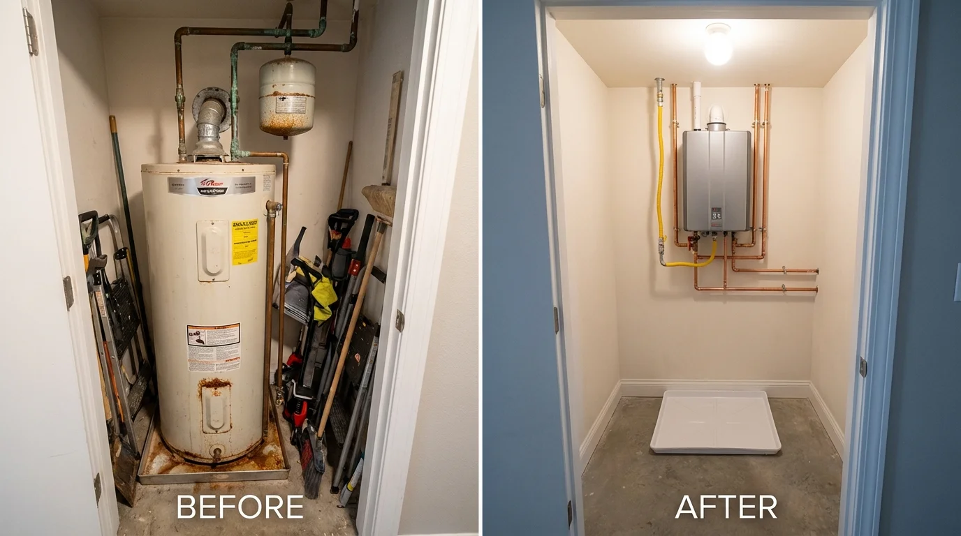 Tank water heater versus wall-mounted tankless unit comparison for East Moline, IL homeowners